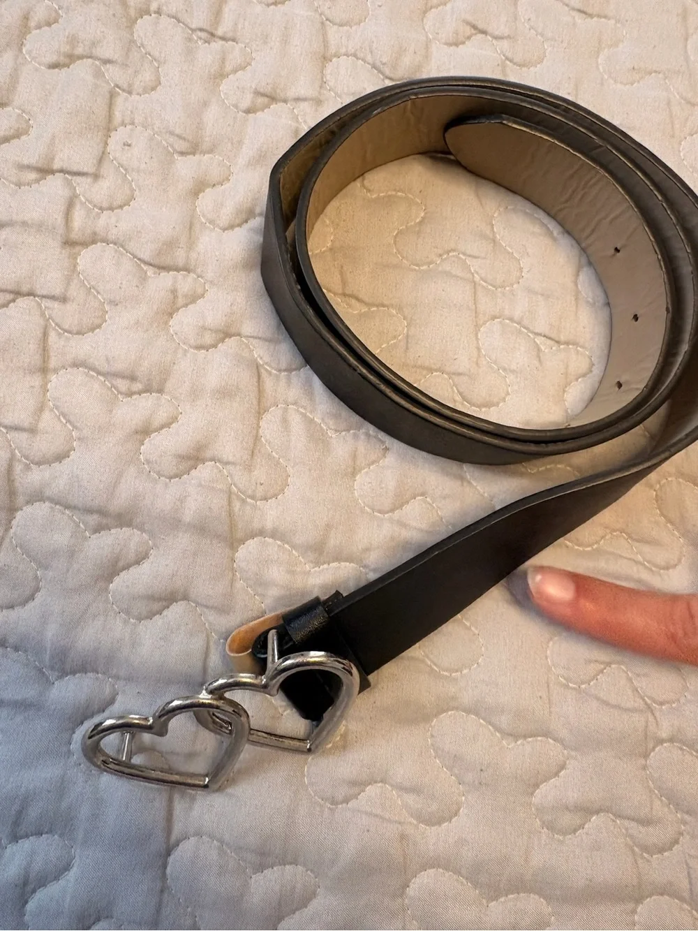Black Belt with Double Heart Silver Buckle
